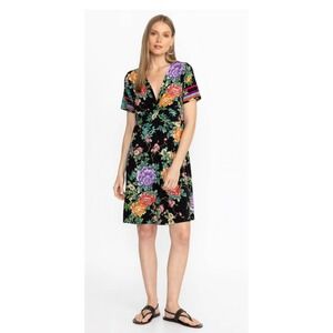 Johnny Was The Janie‎ Floral Twist Front Swing Dress Black Multicolor XL